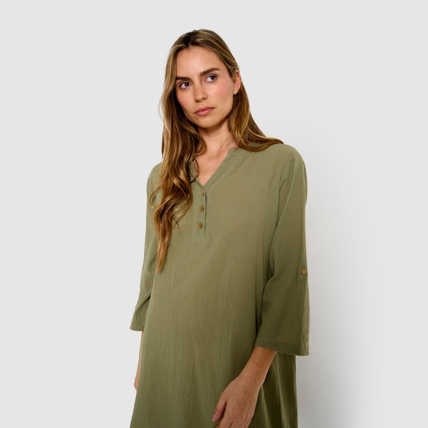 Vestido corto algodón liso verde cacería