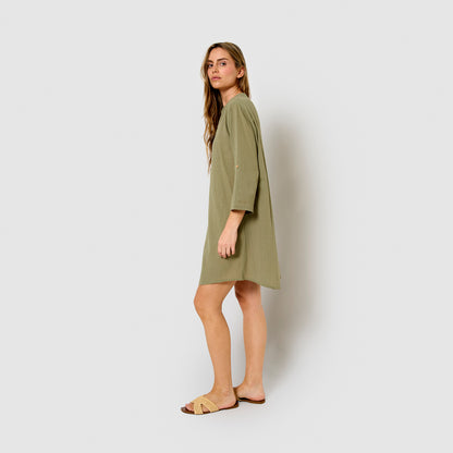 Vestido corto algodón liso verde cacería