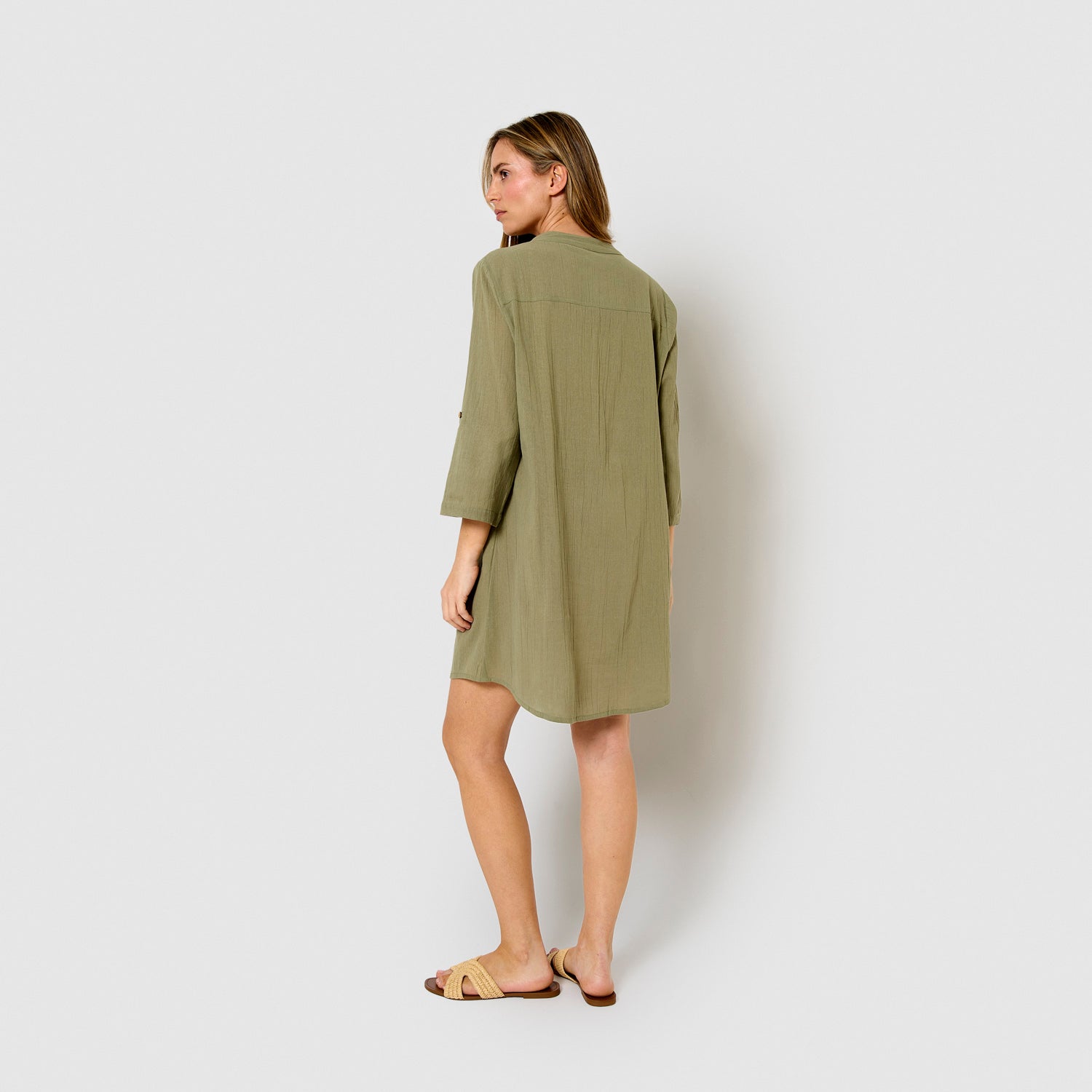 Vestido corto algodón liso verde cacería