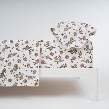 Juego de sábanas algodón Meghan verde seco - rosa keike