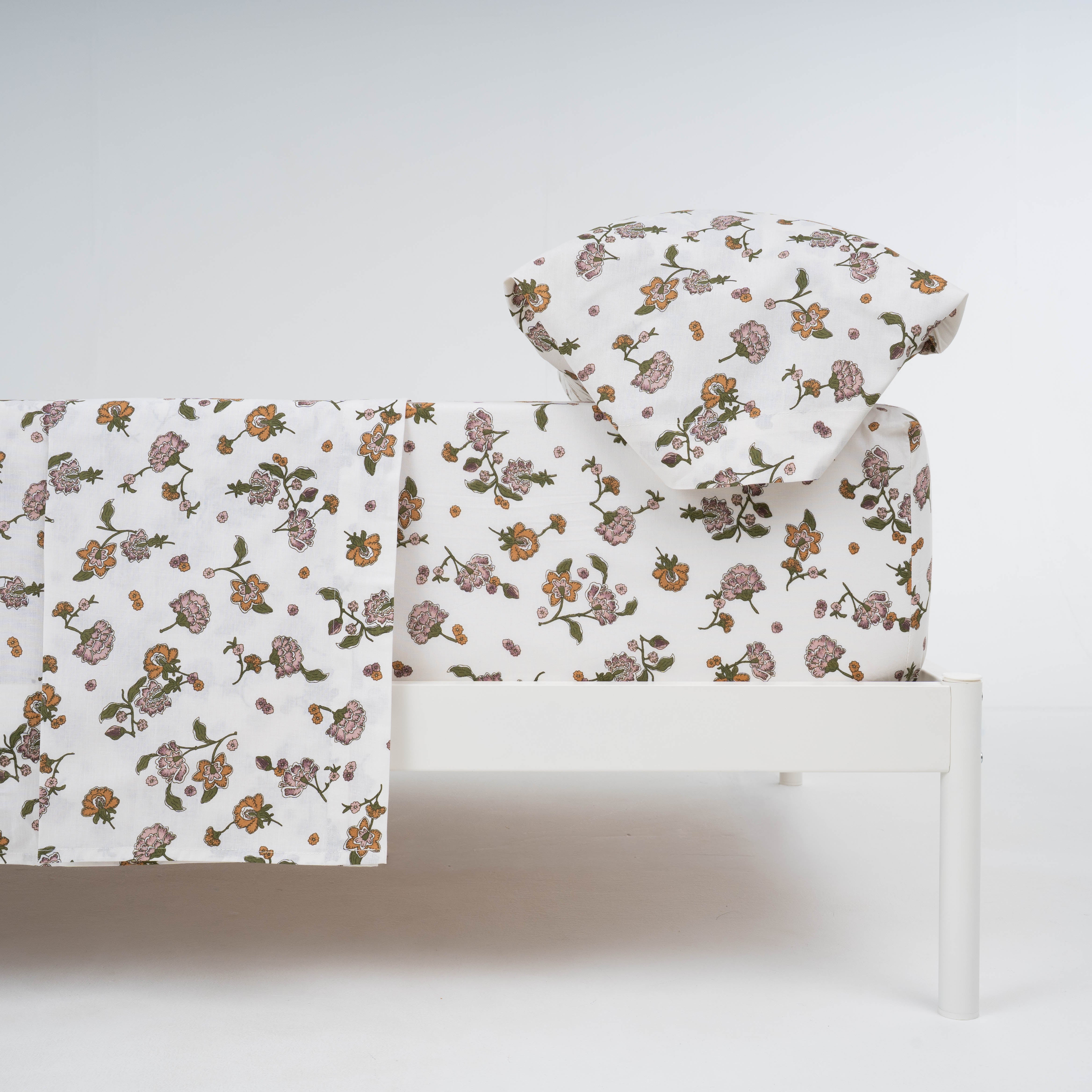 Juego de sábanas algodón Meghan verde seco - rosa keike