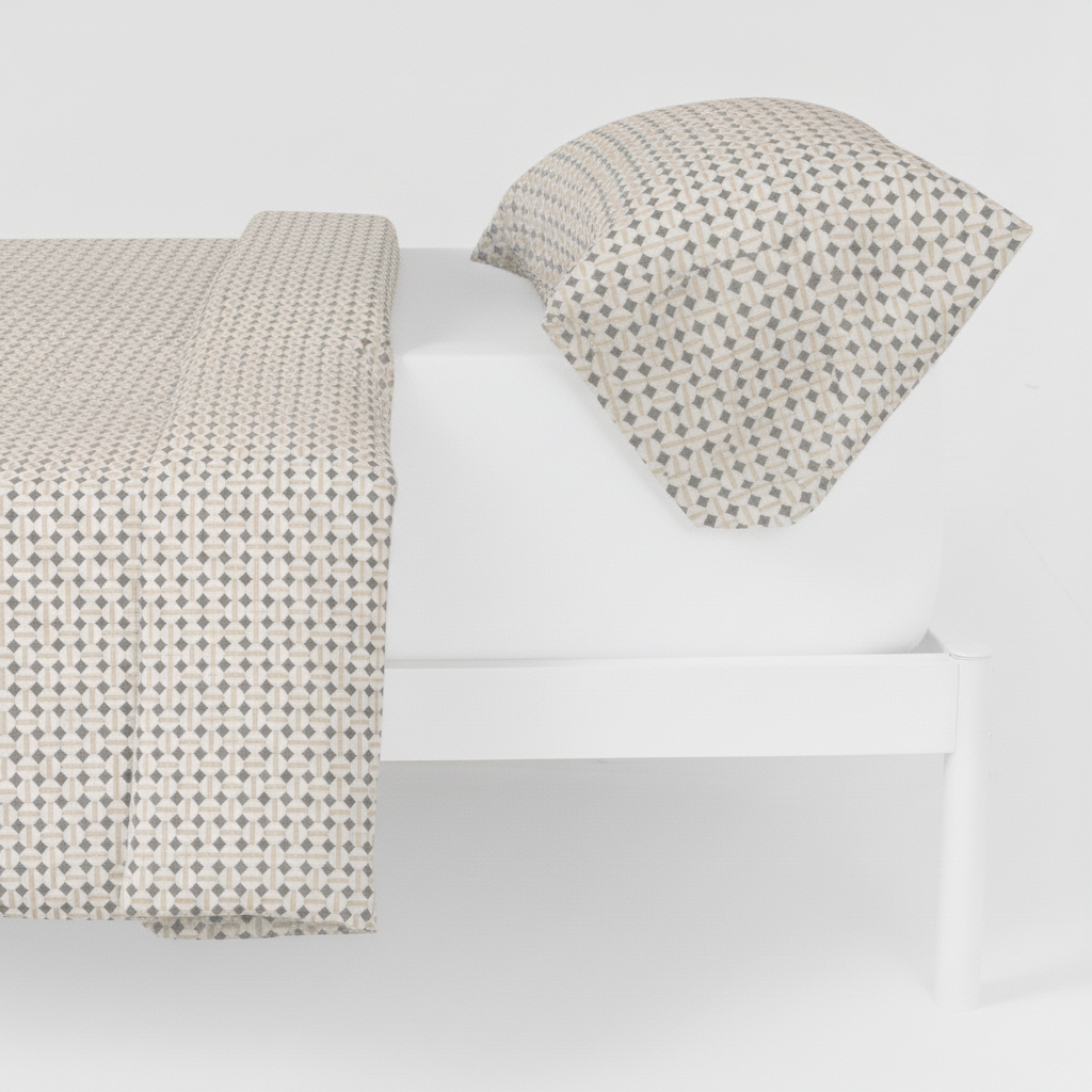 Funda nórdica algodón Enrieta verde seco - topo