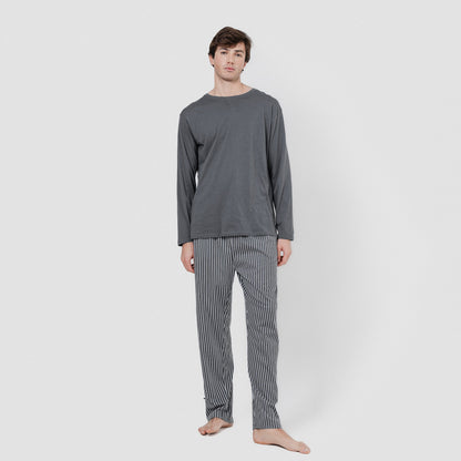 Pijama largo algodón hombre Raya Hercules Gris