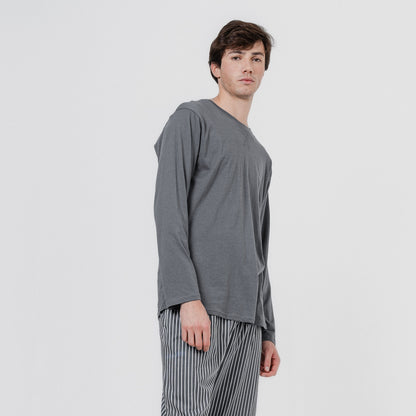 Pijama largo algodón hombre Raya Hercules Gris