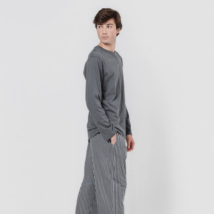 Pijama largo algodón hombre Raya Hercules Gris