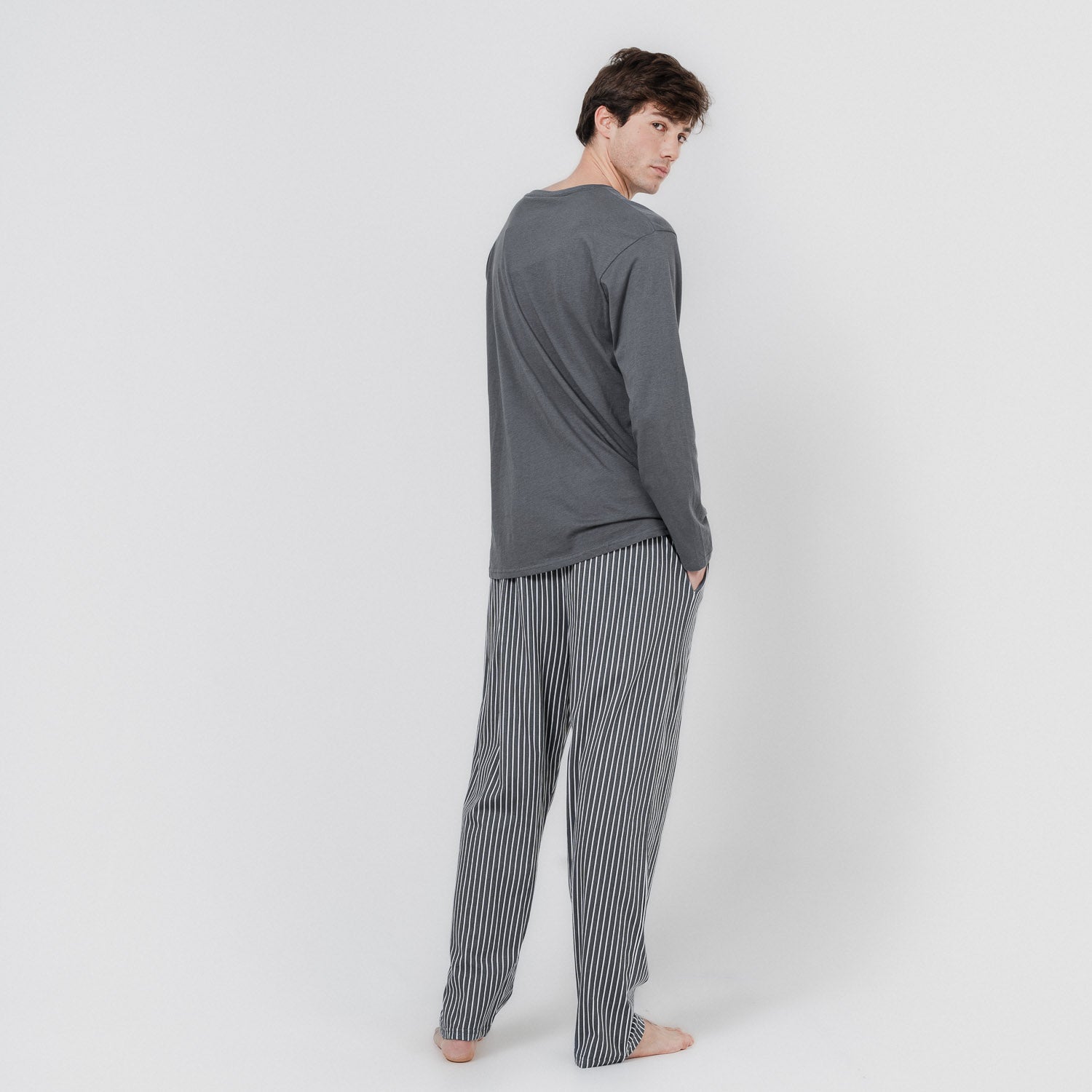 Pijama largo algodón hombre Raya Hercules Gris