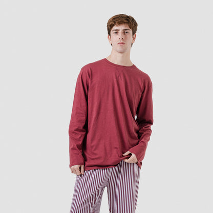 Pijama largo algodón hombre Raya Ceballos burdeos