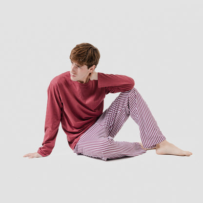 Pijama largo algodón hombre Raya Ceballos burdeos