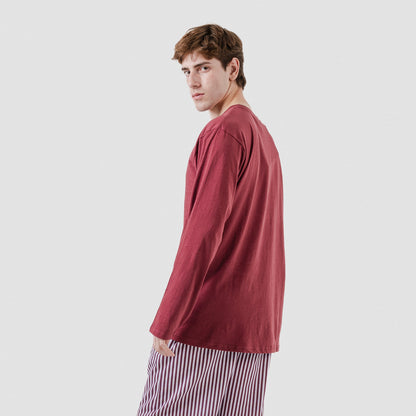 Pijama largo algodón hombre Raya Ceballos burdeos