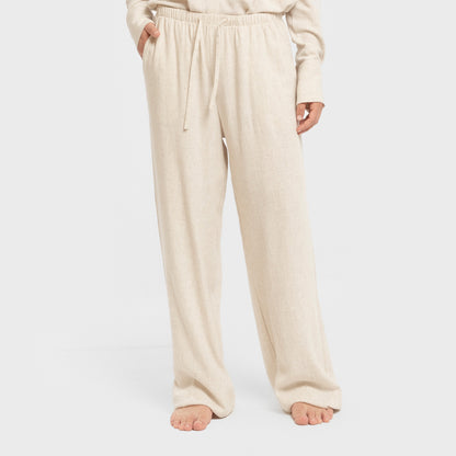 Pantaloni lunghi in lino tinta unita da donna