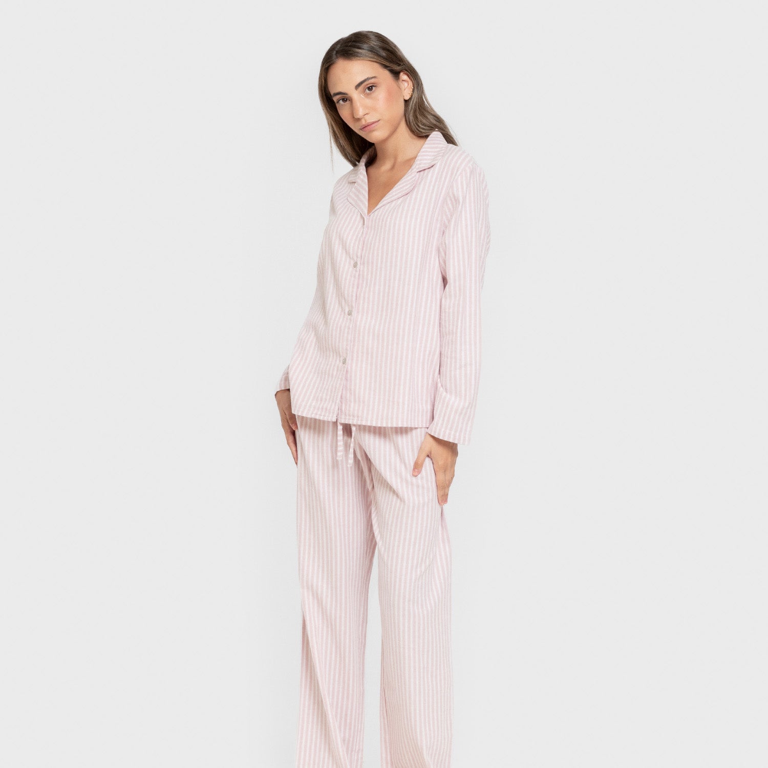 Pijama franela manga larga camisero mujer Raya Ceballos rosa