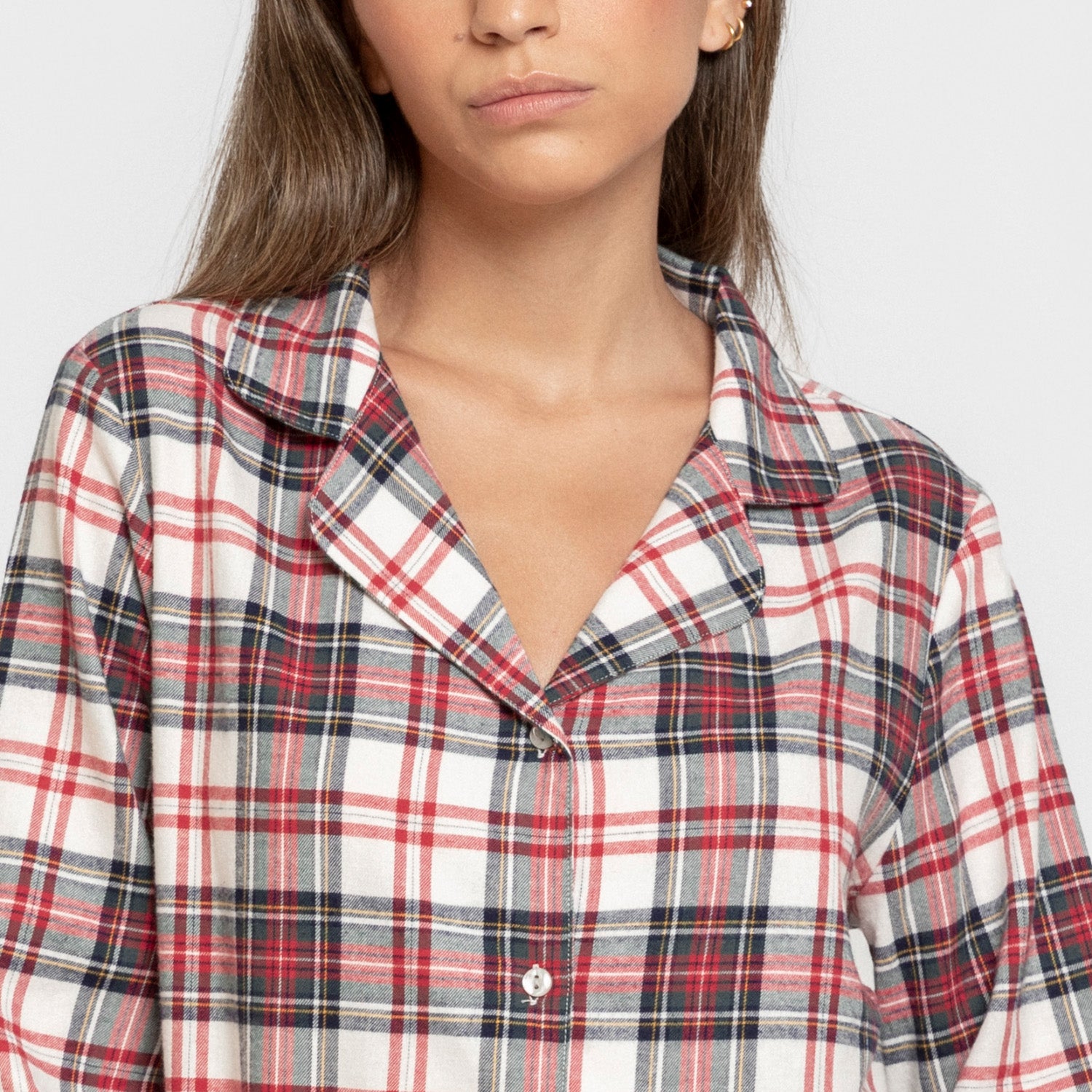 Pijama franela manga larga camisero mujer Cuadro Mercury rojo