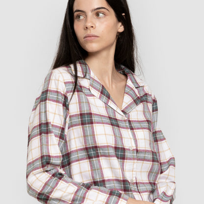 Pijama franela manga larga camisero mujer Cuadro Fiorile verde