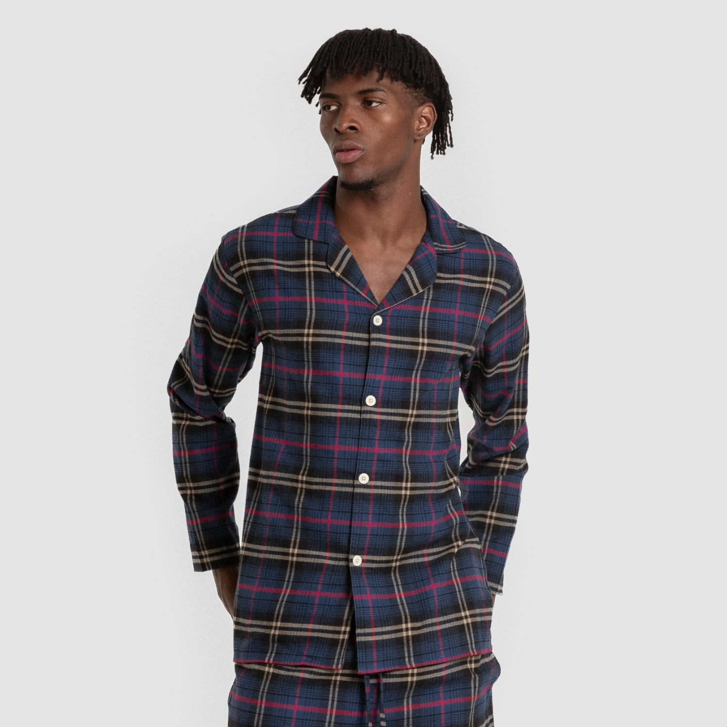 Pijama franela manga larga camisero hombre Cuadro Tejada azul