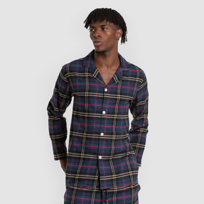 Pijama franela manga larga camisero hombre Cuadro Tejada azul