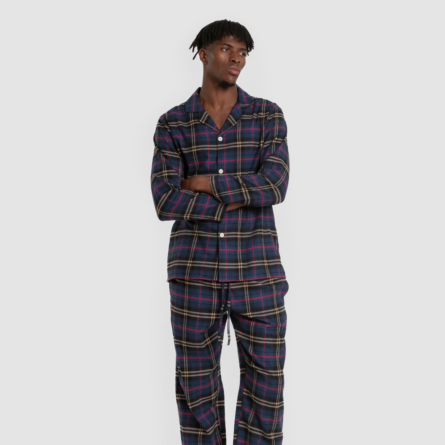 Pijama franela manga larga camisero hombre Cuadro Tejada azul