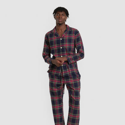 Pijama franela manga larga camisero hombre Cuadro Pluton azul