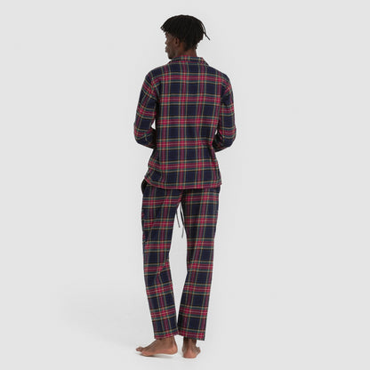Pijama franela manga larga camisero hombre Cuadro Pluton azul