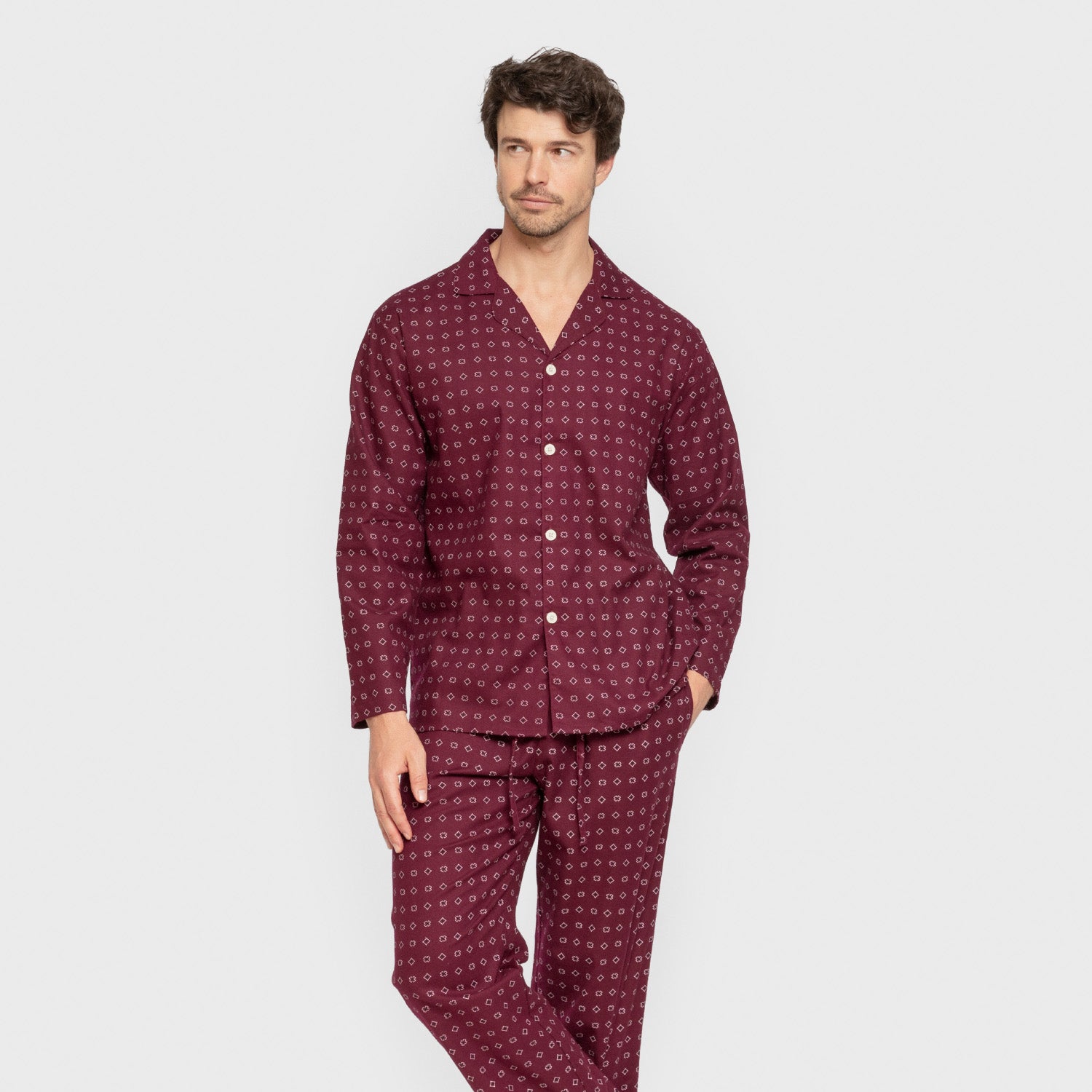 Pijama franela manga larga camisero hombre Loui burdeos