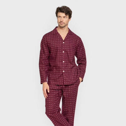 Pijama franela manga larga camisero hombre Loui burdeos