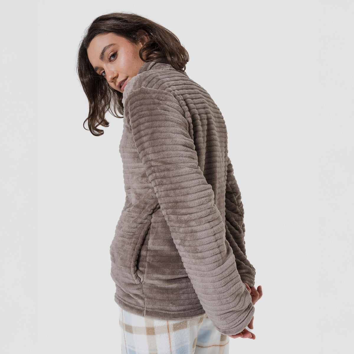 Sweat-shirt en velours à rayures unies