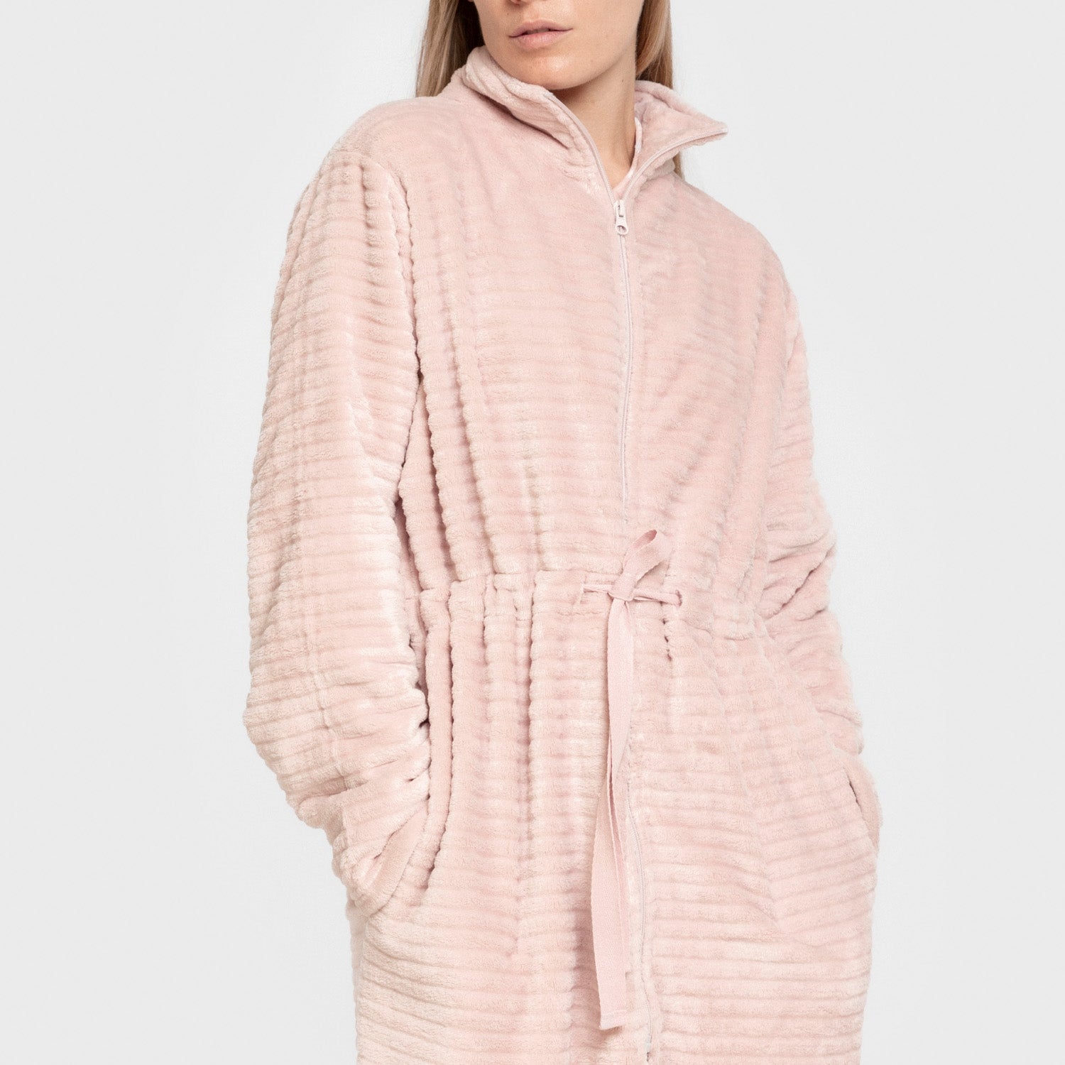 Vestaglia in velluto Raya con zip Rosa Cipria