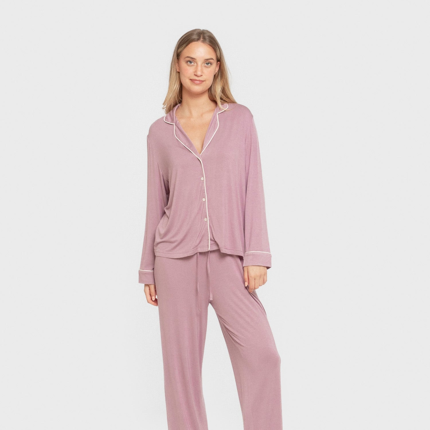 Pijama manga larga camisero viscosa punto mujer Berenjena Seco
