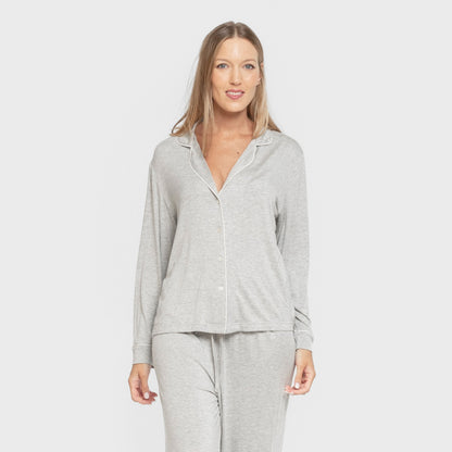 Pijama manga larga camisero viscosa punto mujer Gris