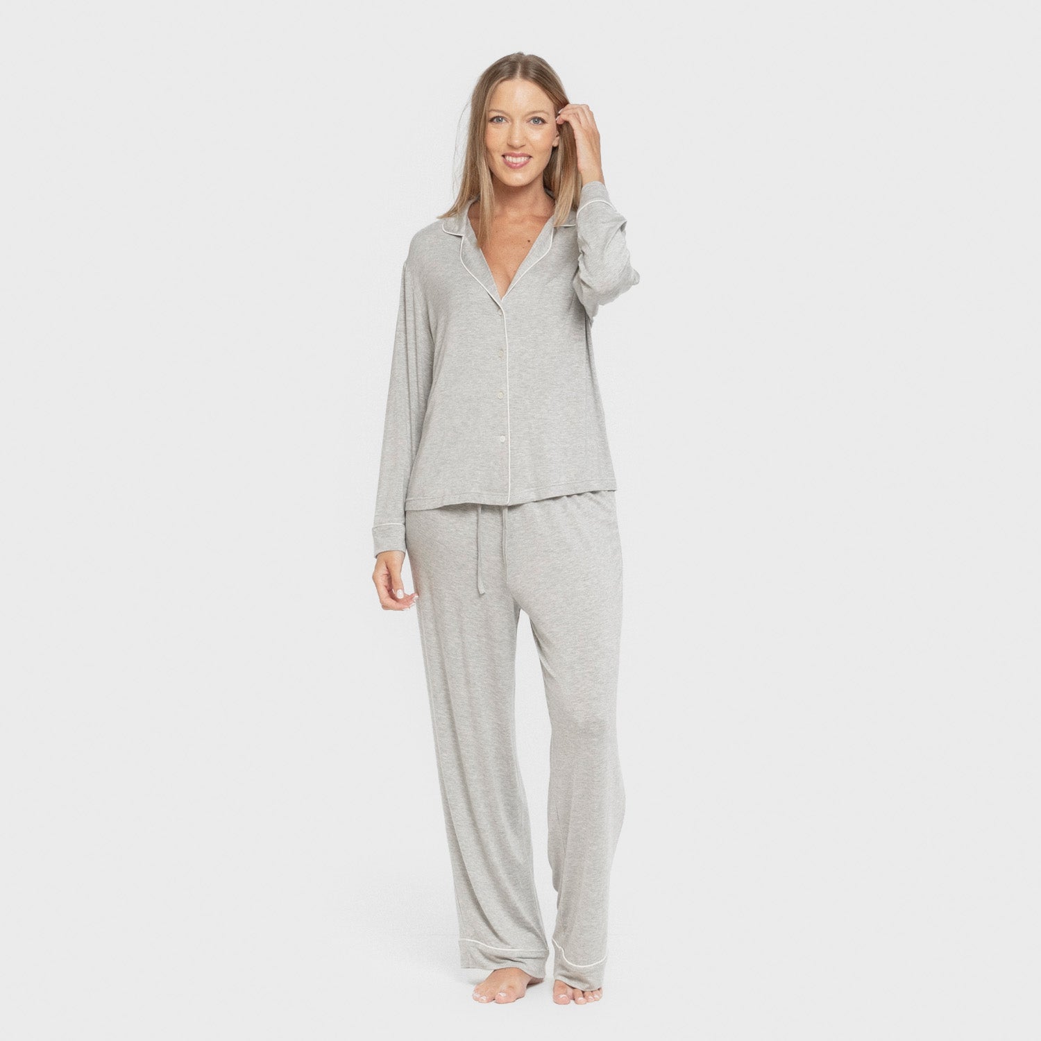 Pijama manga larga camisero viscosa punto mujer Gris
