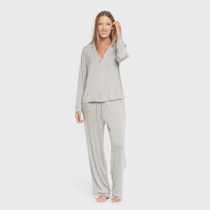 Pijama manga larga camisero viscosa punto mujer Gris