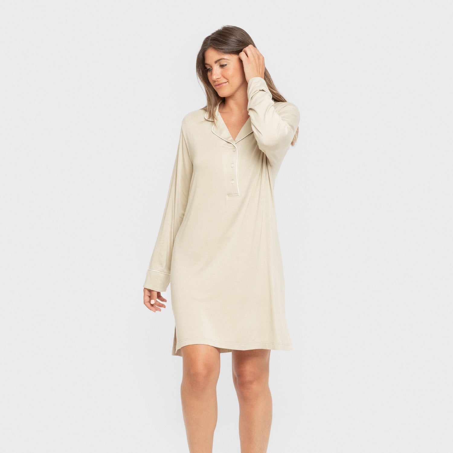 Camisón camisero viscosa punto mujer Beige