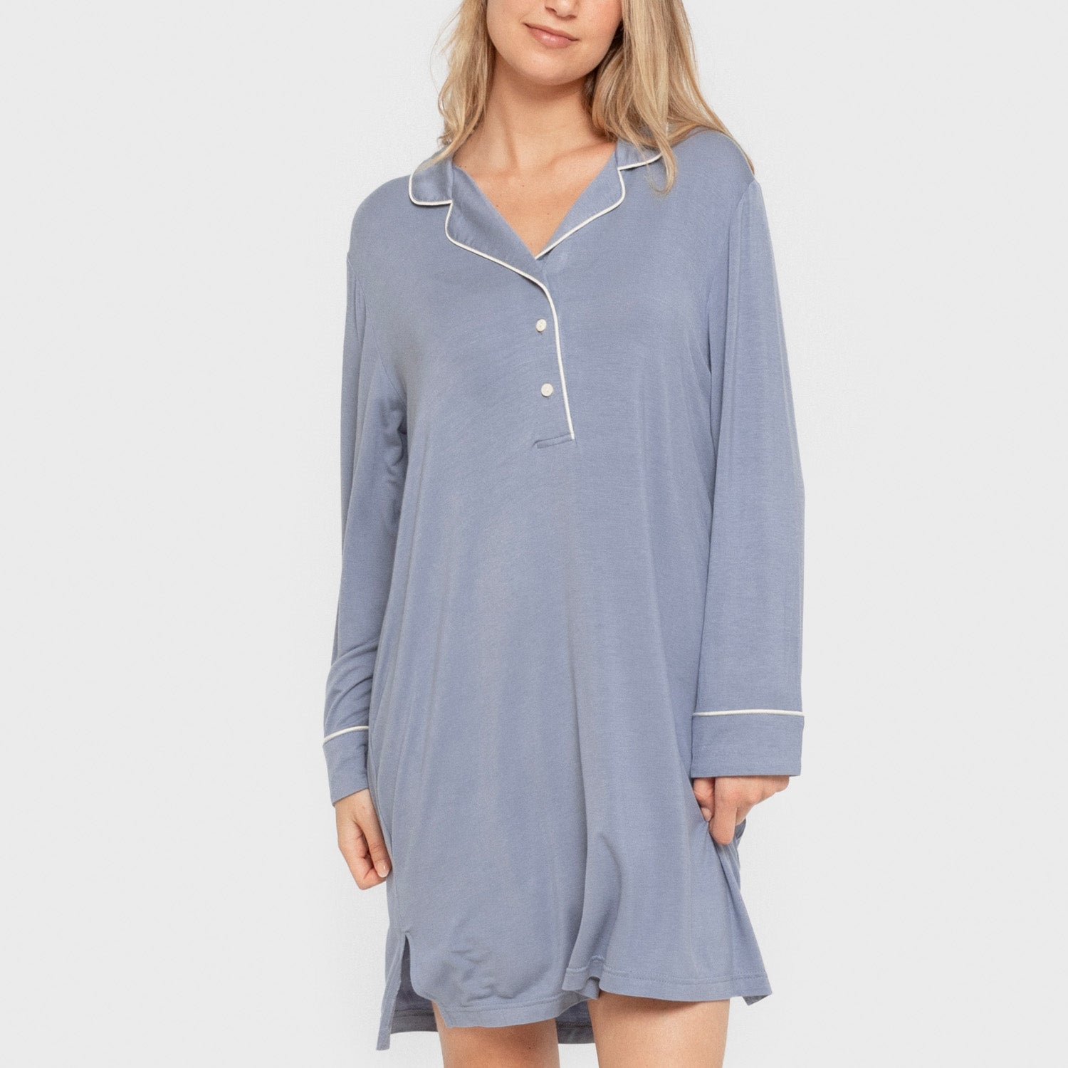 Camisón camisero viscosa punto mujer Azul Indigo