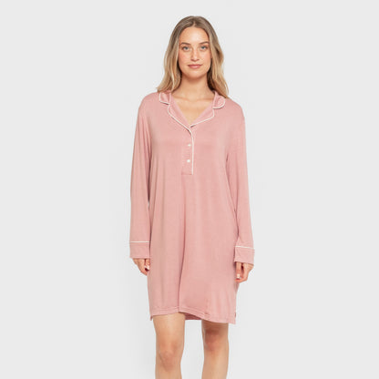 Camisón camisero viscosa punto mujer Rosa Malva