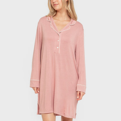Camisón camisero viscosa punto mujer Rosa Malva