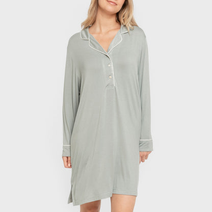 Camisón camisero viscosa punto mujer Verde Keike