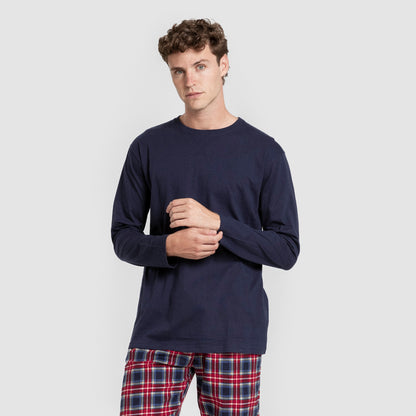 Pijama hombre franela Cuadro Tuc  azul marino