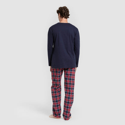 Pijama hombre franela Cuadro Tuc  azul marino