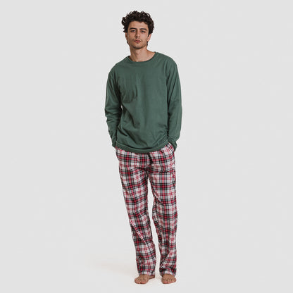 Pijama masculino de flanela, estampa xadrez Saruma, verde garrafa