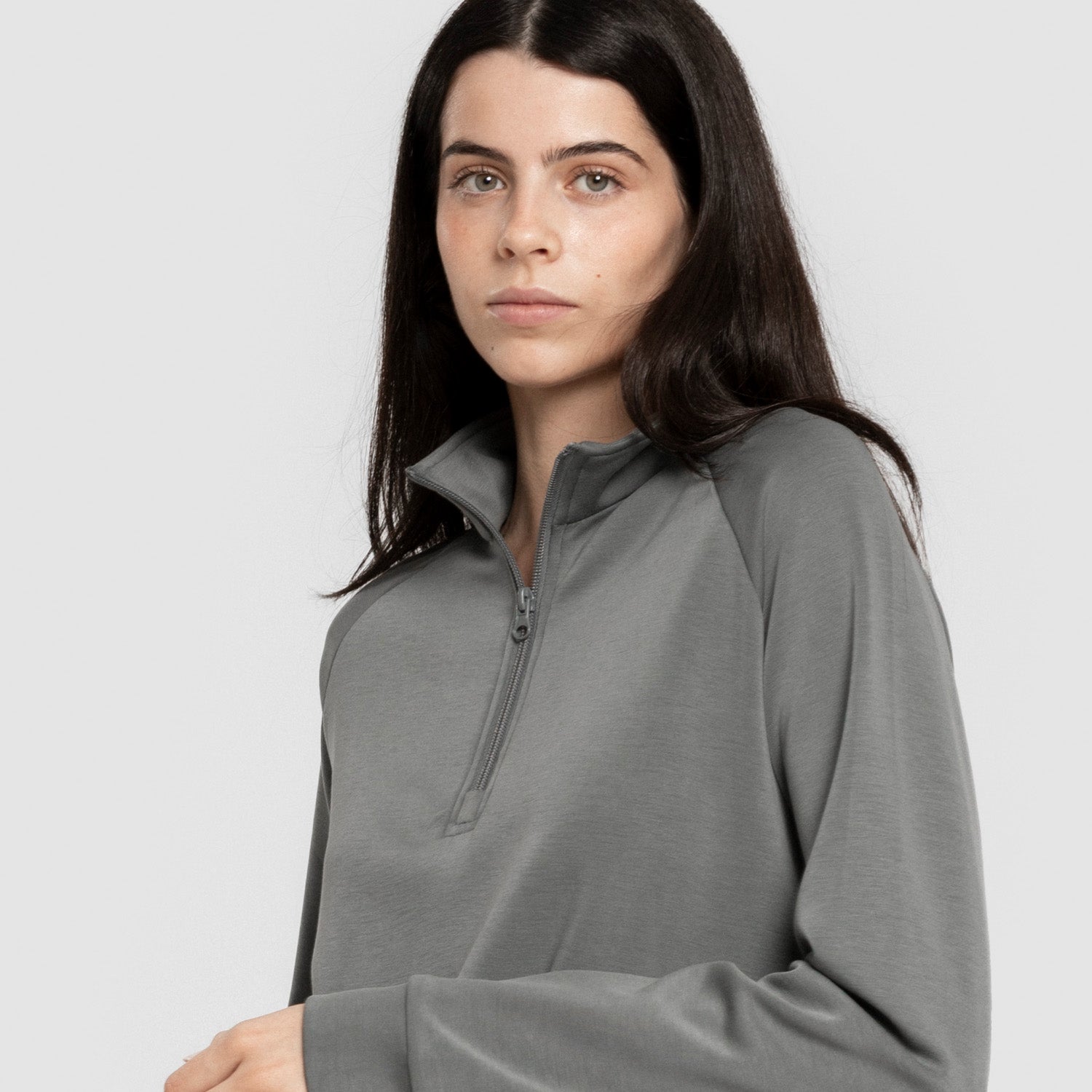 Sudadera media cremallera estilo modal mujer azul agua