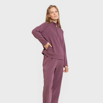 Sudadera media cremallera estilo modal mujer berenjena