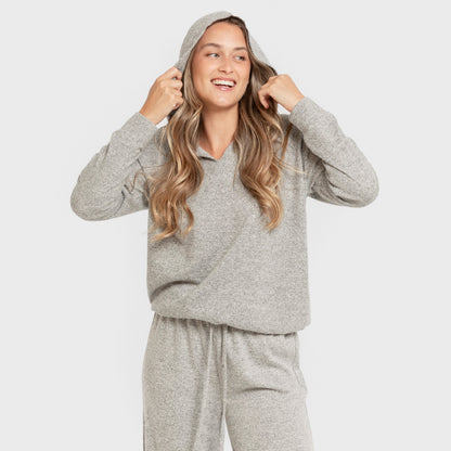 Sudadera capucha new punto extra suave mujer gris