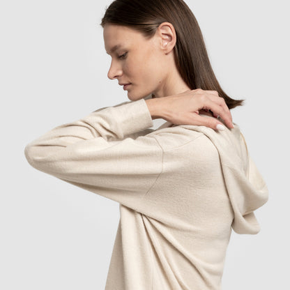 Sudadera capucha new punto extra suave mujer beige