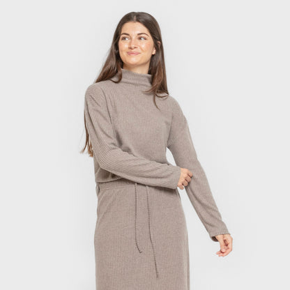 Jersey cuello subido rib canalé mujer