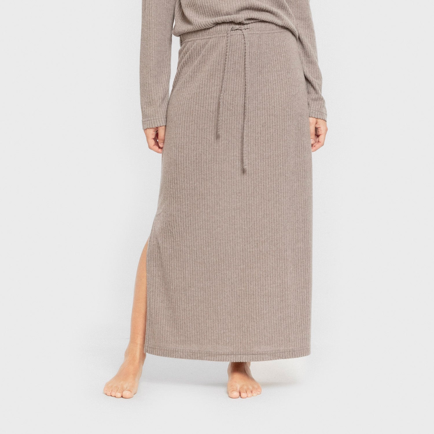 Falda midi rib canalé mujer