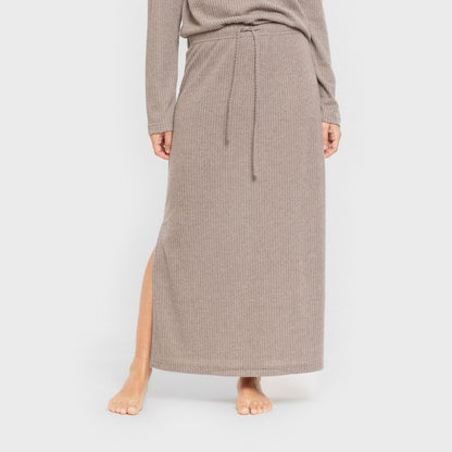 Falda midi rib canalé mujer