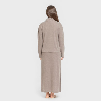 Falda midi rib canalé mujer