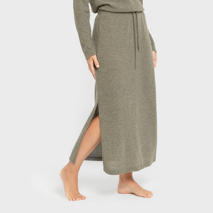 Falda midi rib canalé mujer