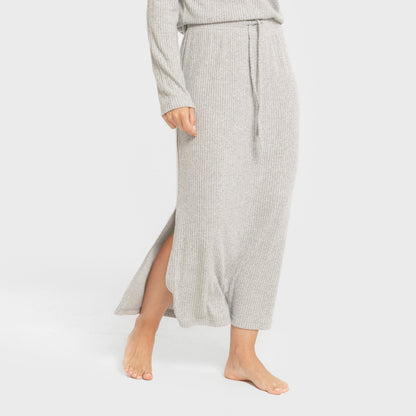 Falda midi rib canalé mujer