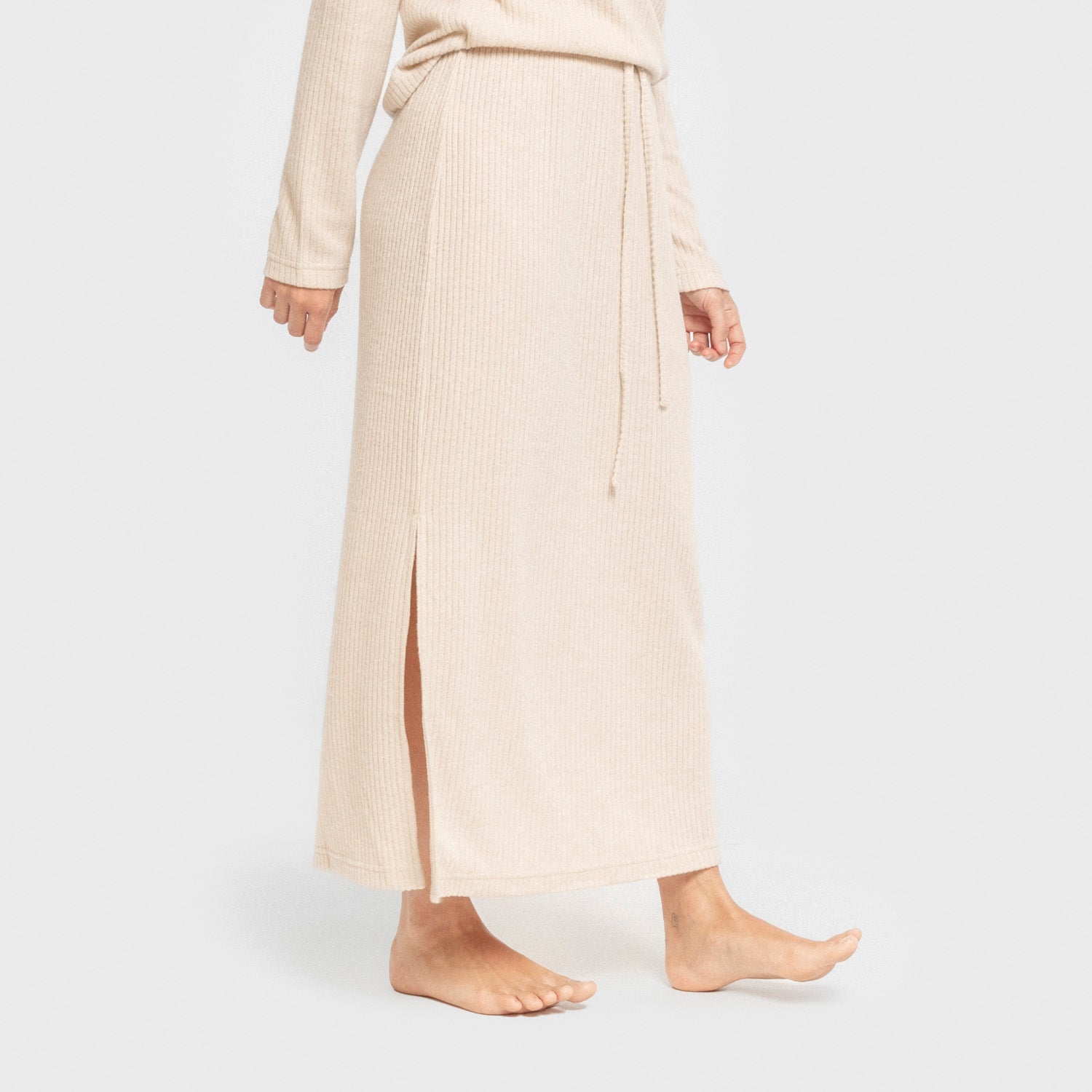 Falda midi rib canalé mujer