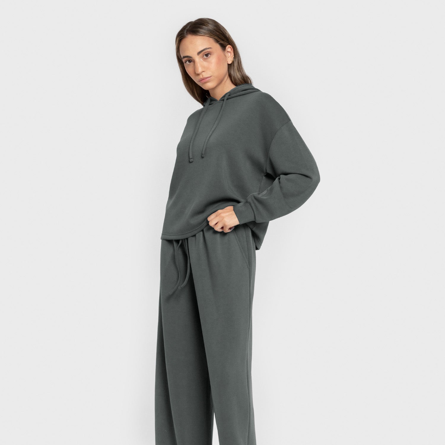 Sudadera capucha estilo modal mujer azul agua